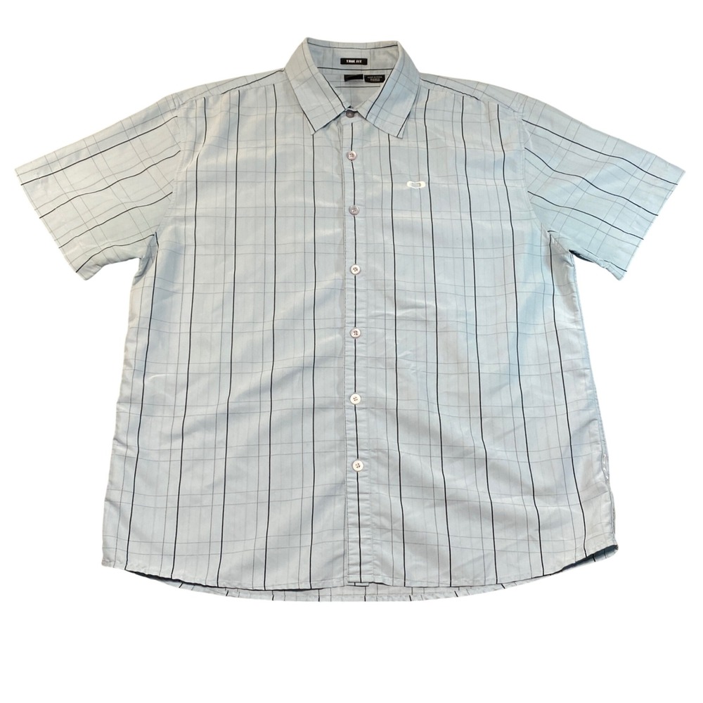 Oakley True Fit Shirt Mens XL Blue Plaid Grid Short Sleeve Button Up